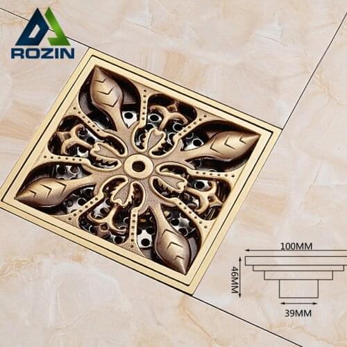 Free Shipping Antique Brass Square 4" Grate Floor Waste Drain 100mmx100mm
