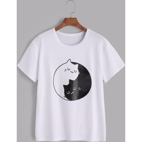 Cats Print tee Women Sexy yin yang Taiji Kitten t shirt summer t-shirt funny tumblr graphic tee outfits tops