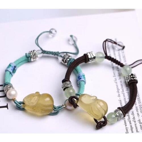 Bracelet for women citrine engraved mouse bracelet natal zodiac mouse браслеты retro style natural Crystal hand-woven