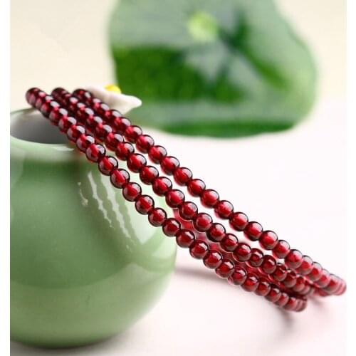 Natural Red wine Bracelet Garnet Round Bead Bracelet Female Multiturn Hand String Bracelets Bangles Gifts for Girls Jewelry