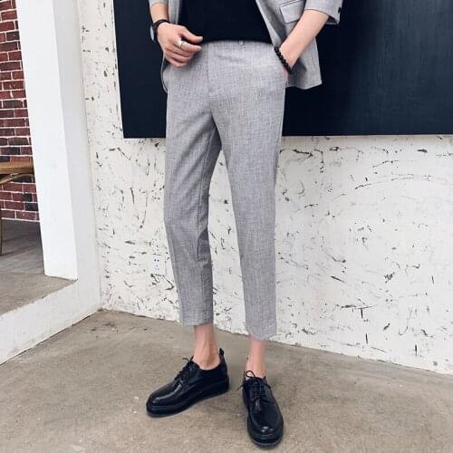 Pants Fashion Dress Mens Formal Office Pants Grey Pantaloni Tuta Mens Business Slim Fit Formal Pants Mens Suit Trousers Pantalon