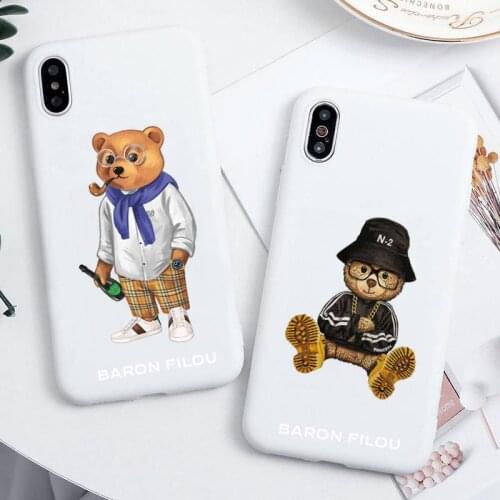 Cute BEAR Design Barons Phone Case For iphone 12 11 Pro Max Mini XS 8 7 6 6S Plus X SE 2020 XR Candy white Silicone cover