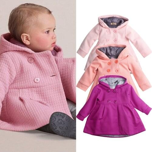 Winter Fleece Jackets For Girls Trench Childrens Clothing 1-3Years Hooded Warm Baby Girls Outerwear Windbreaker Baby Kids Coats