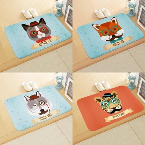 Cartoon Animal Printing Bath Mat Flannel Cartoon Fox Cat Dog Pattern Bathroom Non-slip Mat Home Decoration Door Mat Felpudo