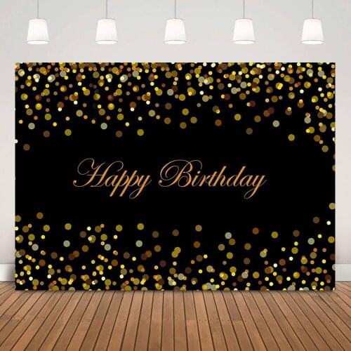 Gold Bokeh Adult Happy Birthday Backdrop Glitter Golden Dots Birthday Party Selfie Background Black Photography Photo Shoot