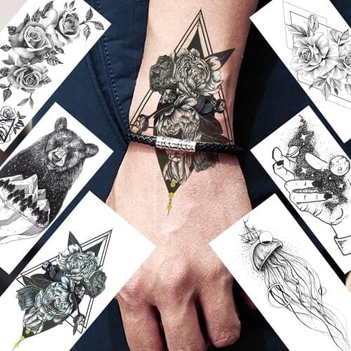 Geometric Flower Temporary Tatoo Sticker Womens Fashion Waterproof Tatoo For Adult Fake Body Art Painitng Hands Arm Tatoo Decal