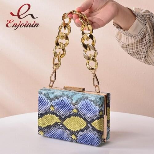 Gradient Snake Pattern Box Party Ladies Clutch Fashion Big Chain Shoulder Bag Pu Leather Purses and Handbags for Women Wedding
