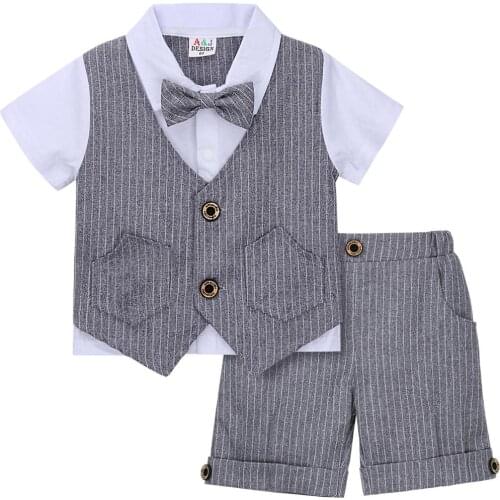 Baby Boy Wedding Clothing Set Infant Baptism Outfit Toddler Formal Clothes Set Top + Shorts 2PCS