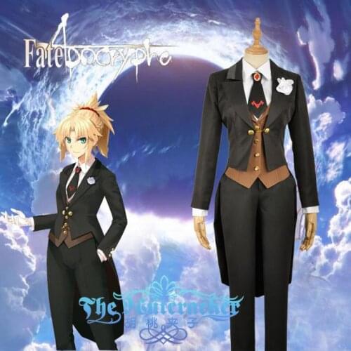 Game FATE/Apocrypha Fate Grand Order Mordred Cosplay Costume Custome Girls Black Full Suit Long Sleeve Pants Uniform