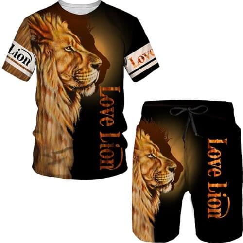 New Summer Mens 3d Suit O-neck Short Sleeve Top + Shorts 2 Piece Suit Street Cool Mens Sports Suit Fashion Tiger 3d Suit