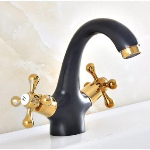 Black Oil Rubbed Bronze Gold Color Brass Two Corss Handles Bathroom Faucet Sink Basin Cold / Hot Mixer Tap anf479