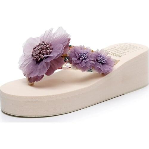 Summer Flip Flops Women Slippers Slip On Beach Sandals Women Indoor Outdoor Flat Slippers Casual Open Toe Flower Wedges Shoes