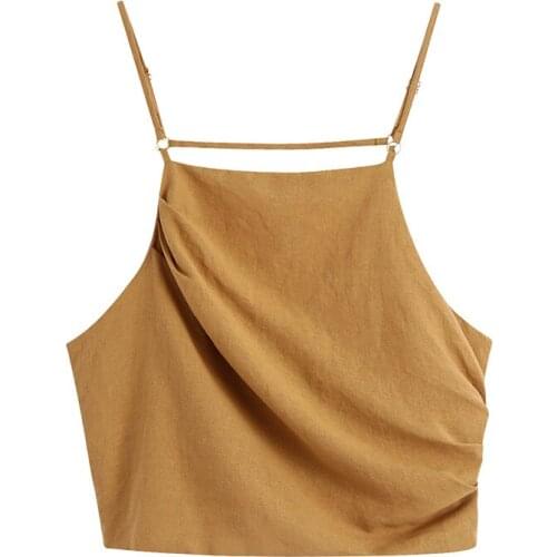 Euro-American style summer 2021 new slim pleated design halter top 0987