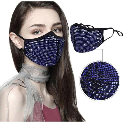 Adult Face Masks Reusable Outdoor Dustproof Solid Color Masquerade Rhinestone Crystals Party Mask mascarilla reutilizable