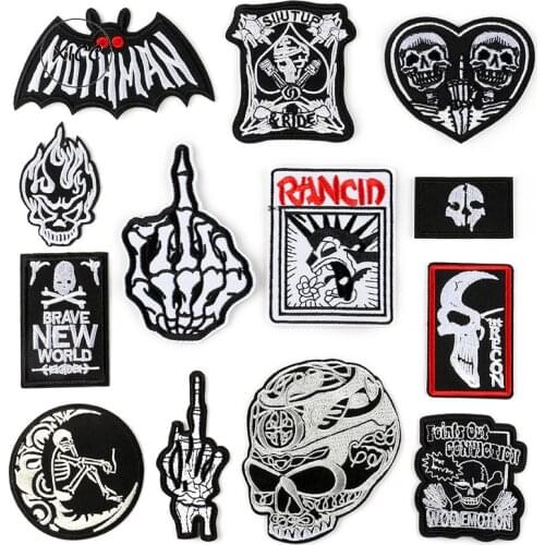 XICC Fashion Cool Punk Skull Embroidery Iron On Patches For Clothing New Black Badges Applique Stickers for Jacket Jeans DIY