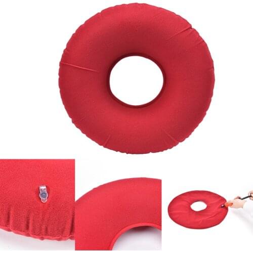 Inflatable Plush Cushion Fabric + PVC Round Vinyl Seat Cushion Medical Hemorrhoid Pillow Sitting Donut Massage Pillow 2 Color