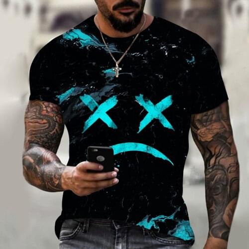 Summer new mens street large size short-sleeved shirt 2021 smiley face pattern 3D printing full-body short-sleeved T-shirt