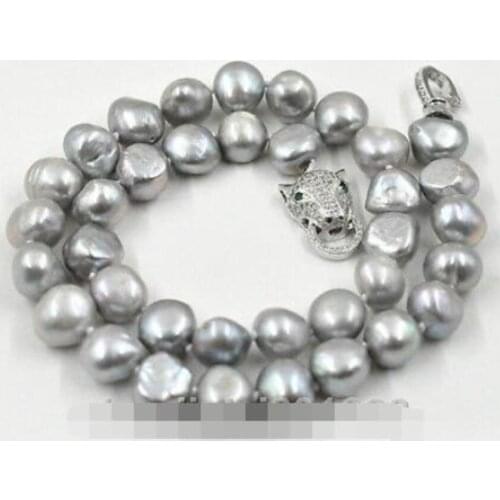 NEW 8-9mm south sea gray baroque pearl necklace 18" leopard Clasp