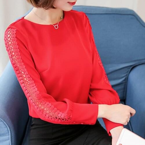 New Modis Hollow Out Womens Tops And Blouses Lace O-Neck Red Blouse Women Nine Quarter Loose Shirts Plus Size Ladies Blusas Pink
