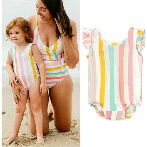 1-5Years Toddler Infant Baby Girl Stripe Swimwear Kids Bikini Swimsuit Bathing Beachwear
