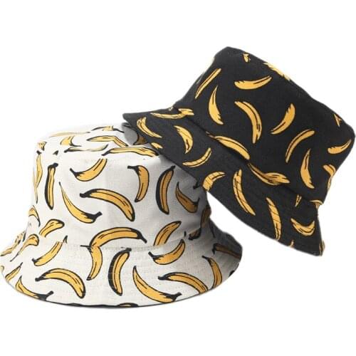 Double Bucket Hat Streetwear Banana Pattern Print Men Women Panama Double Sided Hip Hop Fisherman Cap with Visor Fruit Bob