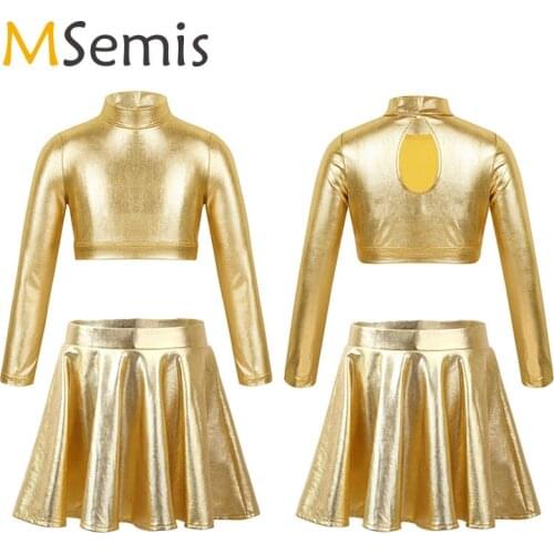 Pleated Girl Dress Dancing Costume Outfits for Stage Performance Sweet Girls Dance Mini Skirt with Turtleneck Tops Kids Child Cl