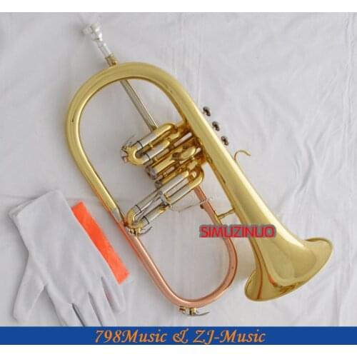 Professional New Gold Flugelhorn Abalone Button B-Flat Flugel Horn With Case