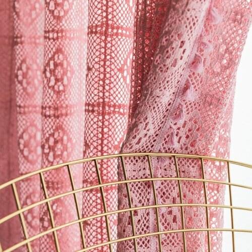 Pink Green Crochet Hollowed Out Cotton and Linen Fabric Curtains for Living Room Bedroom Tulle with Tassels Retro American STYLE