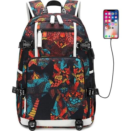 Printing USB Backpack Bags for Women Men Boy Girl Daypack Water Resistant Casual Bagpack 15.6 inch Laptop Back Pack