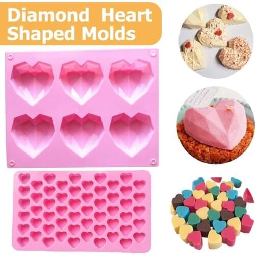 6 Cavity 3D Mousse Bakeware Soap Form Pastry Tools Cake Diamond Silicone Mould 55 Holes Love Heart Shaped Decorating Heart