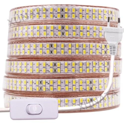Super Bright 5730 LED Strip Double Row 240Leds/m Flexible Waterproof Ribbon Tape White/Warm White 220V 110V EU/US/UK Swith Plug