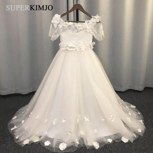 SuperKimJo Lace Applique Cheap Flower Girl Dresses 2020 Handmade Flowers Pageant Little Girl Dress Vestido Flores