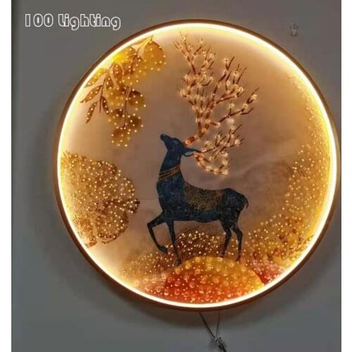 Chinese Style LED Wall Lights Deer Fish Bird Flower Living Room Restaurant Aisle Wall Sconce Round Light Fixtures Home Deco