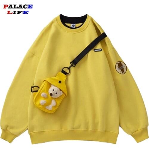 2021 Hoodie Sweatshirt Men Oversized Harajuku Hip Hop Casual Hoodies Pullover with Bear Bag Streetwear Fashion Woman Clothing