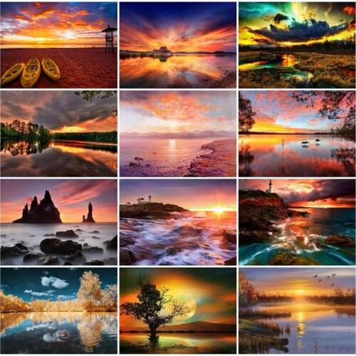 Yumeart Diamond Embroidery Sunset Clouds Sea Scenery Art Cross Stitch 5D DIY Diamond Painting Landscape Rhinestone Mosaic Kits