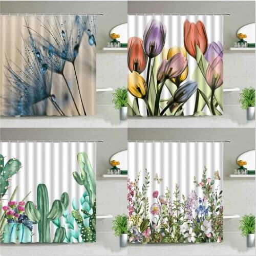 Flower Shower Curtains Tulip Rose Floral Plant Butterfly Scenery Bathroom Decor Waterproof Fabric Bathtub Curtain Set With Hooks