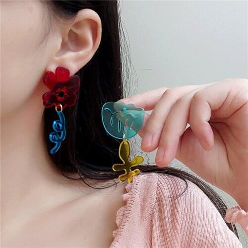 2021 new fashion sweet candy color ladies acrylic flower earrings pendant three-dimensional design jewelry party gift
