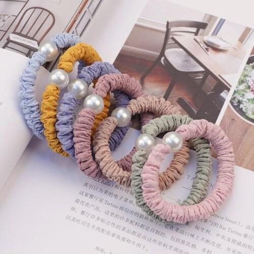 Woman Fine Elastic Hair Ties Pearl Rubber Bands Scrunchies Girls Ponytail Holders Headbands Simple Korean Style Hair Accessories
