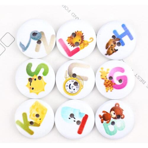 1Pcs A-Z English Letter Printed Wood Buttons 2-Holes Big Size 20mm Kids Cloth Sewing Handmade Craft DIY Accessories NEW Fashion
