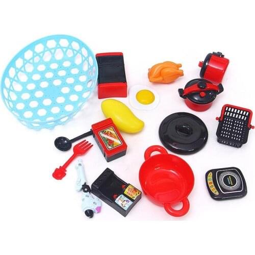 15Pcs Mini Simulated Kitchen Dining Ware Refrigerator Drink Fountain Pot Pretend Play Toy Set Furniture Birthday Gift