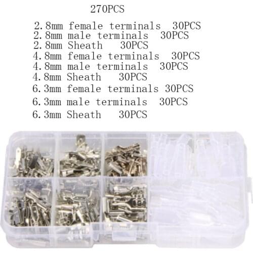165/270 kit 2.8/4.8/6.3mm Plug-In insulated male bus connector wire crimping terminal spade connector matching sheathed