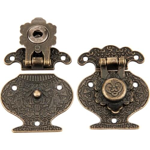 2Pcs 40*51MM Antique Brass Wooden Case Hasp Jewelry Gift Box Decorative Hasp Latch Home Furniture Buckle Clasp Lock With Screws
