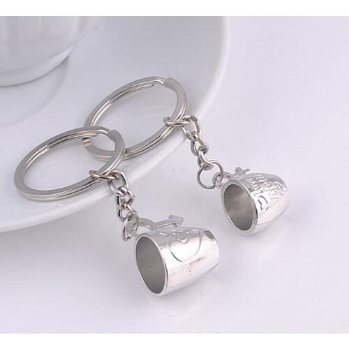 2Pcs/Pair Romantic Couple Cups Keychain For Lovers Metal Keychain Wedding Gifts Car Styling Decoration