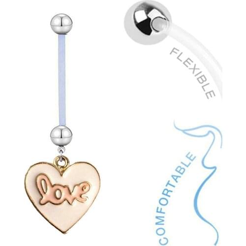 20pcs/lot Pink Love Heart Maternity Belly Ring Flexible Barbell Pregnant Belly Bars Piercing Jewelry