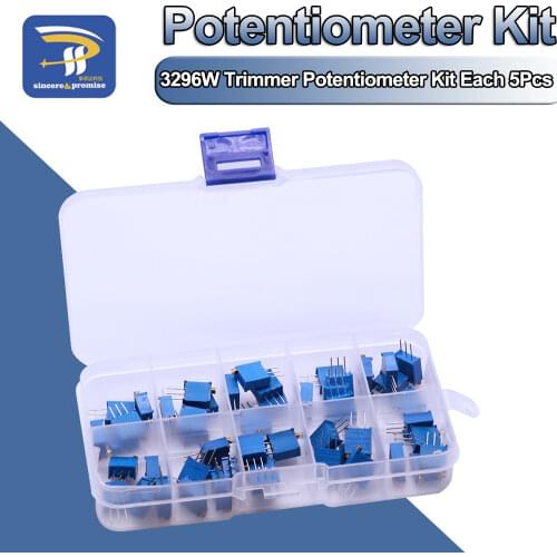 50Pcs/Lot 3296W Multiturn Trimmer Potentiometer Kit High Precision 3296 Variable Resistor 1K 2K 5K 10K 20K 50K 100K 200K 500K 1M