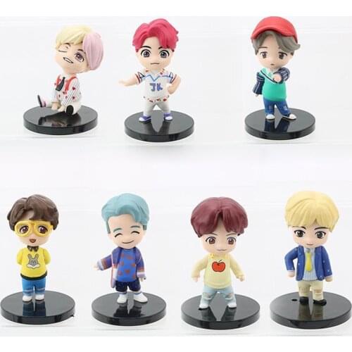 7pcs/lot Kpop model toy cartoon JUNGKOOK JIN SUGA V JIMIN JHOPE RM PVC MINI stand model action figure Doll display toy gift