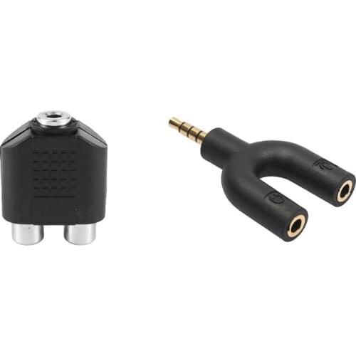FULL-3.5Mm Female Socket To Dual Female RCA Jack AV Adapter Splitter & 3.5Mm U Type Mic Cable Splitter Adapter Converter