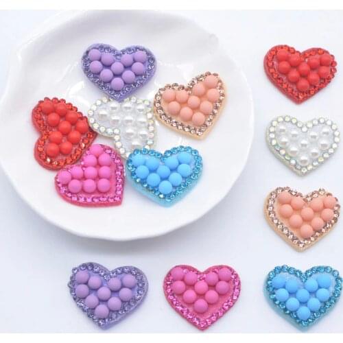 20Pcs 23*20mm Cute Heart Pearl Rhinestone Applique for DIY Clothes Shoes Hat Sewing Patches Headwear Clips Bow Decor Accessories