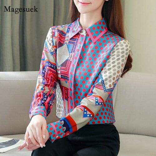 Personality Print Blouses Polo Collar Female Casual Loose Long Sleeve Letter Print Shirt Korean Women Shirts Shirts 7060