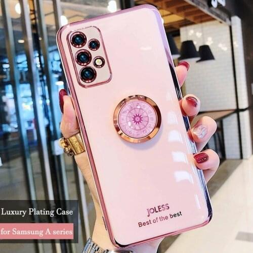 Plating Ring Holder Phone Case For Samsung Galaxy A32 A52 A72 4G 5G A51 A71 A21S A31 A12 A42 A50 A40 A70 A7 2018 M31 M51 Cover